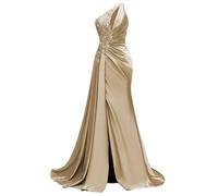 KIYNE Abito da donna monospalla in raso con fessura senza maniche sirena abito da festa formale abito lungo laurea, Champagne, 58 Più