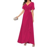 KIYNE Abito da donna per la madre della sposa con maniche pieghettate scollo a V in chiffon abito formale da sera, Fucsia, 62 Più