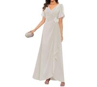 KIYNE Abito da donna per la madre della sposa con maniche pieghettate scollo a V in chiffon abito formale da sera, avorio, 40