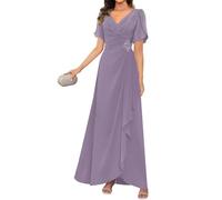 KIYNE Abito da donna per la madre della sposa con maniche pieghettate scollo a V in chiffon abito formale da sera, Glicine, 62 Più