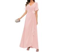 KIYNE Abito da donna per la madre della sposa con maniche pieghettate scollo a V in chiffon abito formale da sera, Rosa cipria, 24 Più