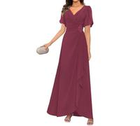 KIYNE Abito da donna per la madre della sposa con maniche pieghettate scollo a V in chiffon abito formale da sera, Rosa del deserto, 46