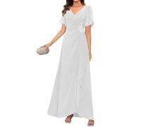 KIYNE Abito da donna per la madre della sposa con maniche pieghettate scollo a V in chiffon abito formale da sera, bianco, 60 Più
