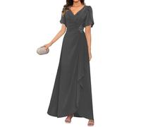 KIYNE Abito da donna per la madre della sposa con maniche pieghettate scollo a V in chiffon abito formale da sera, Grigio, 60 Più