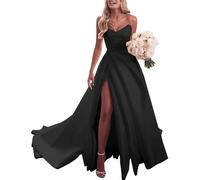 KIYNE Senza spalline in raso abiti da sposa per le donne pieghe senza maniche abito da sposa lungo corsetto una linea abito da sera formale, Nero , 58 Più