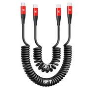 KIYODA Cavo USB C a spirale per auto 0,9 m e 1,8 m, cavo di ricarica rapida USB C compatibile con iPhone 17/16/15/Plus/Pro/Pro Max/MacBook Pro 2020/iPad Pro 2020/Samsung Galaxy S23, rosso