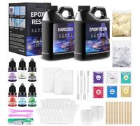 Kizaten Resina Epossidica Trasparente 1000 ml,1:1 Secondo Volume,Resina Epossidica Trasparente Contenente Pigmenti,Bastoncini di Legno,Guanti e Misurini per la Creazione di Gioielli Fai da Te