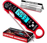 Kizen Instant Read Meat Thermometer - Best Waterproof Ultra Fast Thermometer with Backlight & Calibration. Kizen Digital Food Thermometer for Kitchen, Outdoor Cooking, BBQ, and Grill! (Red Midnight)