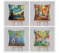 KIZIFI Copricuscini Impermeabili Set di 4 Cielo Stellato Federe Cuscini 70x70 cm Cuscini da Esterno Fumetti Lino Cuscino da Divano Fodera con Cerniera Invisibile per Sofá Balcone Patio Caffè