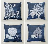 KIZIFI Federe Cuscini 50x50 cm Set di 4 Creatura Marina Copricuscini Fodera per Cuscino in Lino con Cerniera Invisibile Blu Fodere per Cuscini Divano da Esterno per Divano Letto Soggiorno Giardino