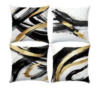 KIZIFI Federe Cuscini Divano 40x40 cm Nero Bianco Copricuscini Set di 4 Lino Cuscini per Divano Oro Fodere per Cuscini da Esterno Fodera per Cuscino Decorativa Quadrato per Giardino Soggiorno Sedia