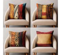 KIZIFI Federe Cuscini Divano 45x45 cm Set di 4 Stile Etnico Fodere Cuscini in Lino Decorativi Marrone Fodera per Cuscino da Esterno con Cerniera Nascosta per Camera da Letto Ufficio Giardino