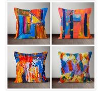 KIZIFI Fodera per Cuscino 50x50 cm Set di 4 Blu Arancio Copricuscini Divano Esterno Giallo Federe Cuscini Divani in Lino Fodere per Cuscini Divano per Soggiorno, Sedia, Letto, Casa