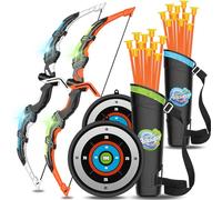 KIZJORYA Set Arciere per Bambini, Giocattolo Luminoso LED, Sport Interno & Esterno, 20 Frecce a Ventosa, Cesta, 2 Fasce, 2 Archi, Regalo Ragazzi e Ragazze 4-6 e 8-12 Anni (Pacco da 2)