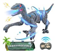 Kizmyee Giocattolo di dinosauro telecomandato per bambini - 2.4 GHz realistico Dino giocattolo con luce, camminare, ruggito, ricaricabile, regalo per ragazzi e ragazze dai 3 anni in su