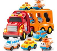 KIZONLY - Camion per bambini dai 3 ai 4 anni, giocattoli per bambini 3, 4, 5, 6, 7 anni, 5 in 1, set di giocattoli per veicoli con suono e luce, regalo di compleanno di Natale per bambini
