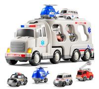 KIZONLY Gioco di giocattoli per camion ambulanza per bambini da 1 a 3 a 5 anni, gioco di camion trasportatore con auto giocattolo luce e suono, giocattoli di apprendimento della città per bambini