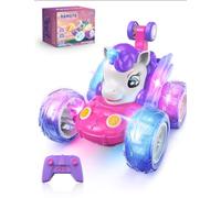 Kiztoys Macchina Telecomandata Bambina - Unicorno Giocattolo per Bambino 3 4 5 6 Anni, RC Stunt Auto Macchinina Radiocomandata con Luci a LED, Unicorno Auto Regalo Compleanno Natale per 3+ Bambini