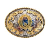 KJBDQQH Fibbia per cintura uomo 2 pezzi Western 26 lettere iniziali ABC a Z Cowboys Rodeo Oro Argento Ovale Cowgirls Fibbia for cintura for uomo e donna(Color-Q)
