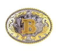 KJBDQQH Fibbia per cintura uomo 2 pezzi Western 26 lettere iniziali ABC a Z Cowboys Rodeo Oro Argento Ovale Cowgirls Fibbia for cintura for uomo e donna(Color-B)