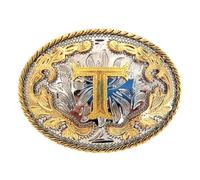 KJBDQQH Fibbia per cintura uomo 2 pezzi Western 26 lettere iniziali ABC a Z Cowboys Rodeo Oro Argento Ovale Cowgirls Fibbia for cintura for uomo e donna(Color-T)