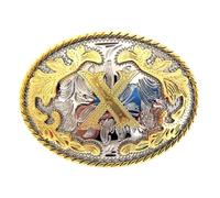 KJBDQQH Fibbia per cintura uomo 2 pezzi Western 26 lettere iniziali ABC a Z Cowboys Rodeo Oro Argento Ovale Cowgirls Fibbia for cintura for uomo e donna(Beige-X)
