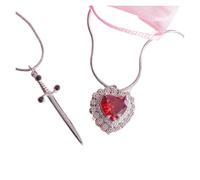 KJBDQQH Girocollo Punk Gothic Punk One Arrow Through The Heart Creative Two Color Couple Necklace Red Rhinestone Heart Dagger Necklace per Uso Quotidiano(48 Holes_YA4690-2)