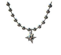 KJBDQQH Girocollo Punk Gunge Aesthetic 6mm Beads Ball Chain Flail Charms Choker Necklace for Men Women Morning Star Short Necklace Punk Jewelry per Uso Quotidiano(50cm_Silver)