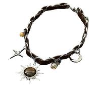 KJBDQQH Girocollo Punk Trendy Metal Star Sun Pendant Leather Necklace for Women Men Punk Jewelry per Uso Quotidiano(A)