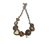 KJBDQQH Girocollo Punk Vintage Leather Brown Stone Pendant Necklace Stacking Choker Temperament Clavicle Chain for Women Girl per Uso Quotidiano(Color-01)