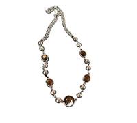 KJBDQQH Girocollo Punk Vintage Leather Brown Stone Pendant Necklace Stacking Choker Temperament Clavicle Chain for Women Girl per Uso Quotidiano(Color-02)