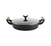 KJBDQQH Padella Antiaderente Padella for pancake non rivestita, pentola piatta in ghisa ispessita Doubleear, fornello a induzione(Glass lid,31cm)