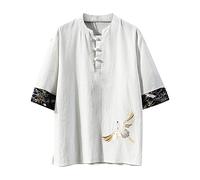 KJDWJKJRF Camicia da uomo con ricamo a gru e bottoni, tradizionale kimono, per le mezze stagioni, per le arti marziali, Kung Fu Tai chi, abbigliamento da allenamento, per il tempo libero, a maniche