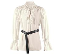 KJDWJKJRF Camicia medievale da uomo con colletto alto, con lacci, per il rinascimento vittoriano, con scollo a V, maniche a sbuffo, costume vintage (senza cintura)