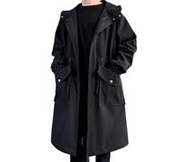 KJDWJKJRF Cappotto lungo da uomo con risvolto trench vintage giacca a vento casual parka outwear cardigan uomo giacca mezza stagione classica da uomo cappotto invernale, A nero, L