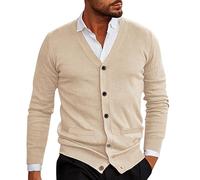 KJDWJKJRF Dune, cardigan da uomo senza cappuccio, da uomo, lungo, senza cappuccio, in cotone, da uomo, con collo sciallato, a maglia grossa, a maniche lunghe, con bottoni, bianco, L