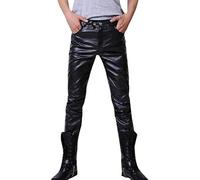 KJDWJKJRF Pantaloni da uomo neri skinny in finta pelle PU, estivi, slim fit, in similpelle, traspiranti, leggings, lunghi, vintage, in pelle, con cerniera, pantaloni da motociclista, slim fit, in