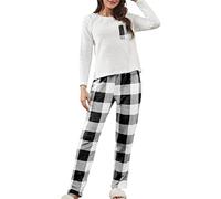 KJDWJKJRF Pigiama da donna in due pezzi, ispessito, caldo, in flanella, lungo, in peluche, per autunno e inverno, biancheria da notte in pile, per la casa, con pantaloni a quadri, A bianco., M