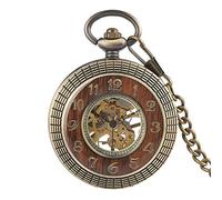 KJFB Orologio da tasca con design in legno meccanico da tasca vintage squisito orologio con pendente a carica manuale cavo, con catena in bronzo (colore: bronzo)
