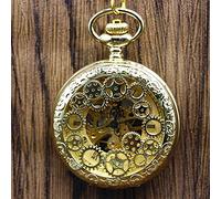 KJFB Orologio da tasca Golden Gear Hollow Meccanico Orologio da tasca Unisex Vento a mano Regalo di Natale (Colore: Oro)