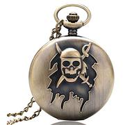KJFB Orologio da tasca in bronzo con teschio pirata orologio da tasca con ciondolo regalo per uomo donna orologio da tasca (colore bronzo)