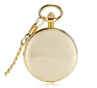 KJFB Orologio da tasca in oro giallo liscio meccanico orologio da tasca a carica manuale ciondolo regalo per uomini donne anziani doppio cacciatore Steampunk orologi (colore oro)