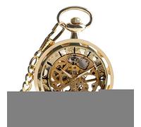 KJFB Orologio da tasca in oro pieno scheletro orologio da tasca retrò vintage steampunk alla moda catena meccanica carica a mano aperto viso moda donna uomo regali (colore: oro)