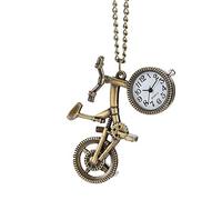 KJFB Orologio da tasca retrò a forma di bici al quarzo orologio da tasca in bronzo con ruota collana ciondolo orologio regalo alla moda per uomini donne bambini amanti della bicicletta (colore bronzo)