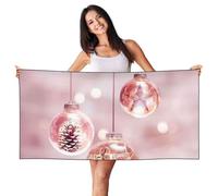 KJGvbn Asciugamano da spiaggia assorbente con stampa di palline di Natale rosa, ad asciugatura rapida, morbido e leggero, 140 cm x 70 cm, per vacanze, viaggi e nuoto