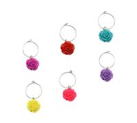 KJHBV Anelli Identificatori Segna Bicchieri Eleganti per Bicchieri da Vino a Forma di Rosa 6 Pezzi in Pvc, Decorativi e Funzionali Colore Casuale per Pranzi e Cocktail