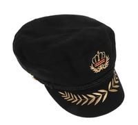 KJHBV Cappello Capitano Vintage Nero in Lana Leggera e Decorativa con Ricamo Corona e Spighe, per Party Cosplay e Feste a Tema Nautico