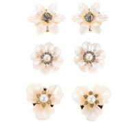KJHBV Gemelli da Polso per Donna 3 Paia Perla e Strass, Design a Fiore Elegante in Lega e Plastica, Rimovibili e Comodi per Uso Quotidiano e Cerimonie