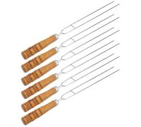 KJHBV Set 6 Spiedini e Manico in Legno in Acciaio Inossidabile per Barbecue con Doppia Punta e Cuocere Arrosticini in Sicurezza per Barbecue da Esterno