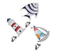 KJHBV Spilla a Forma di Pesce Tropicale, Barca a Vela e Faro in Lega, Set da 3 Pezzi, Spilla a Clip Decorativa Stile Marinaro per Borse, Giacche e Abbigliamento, Accessorio Gioiello